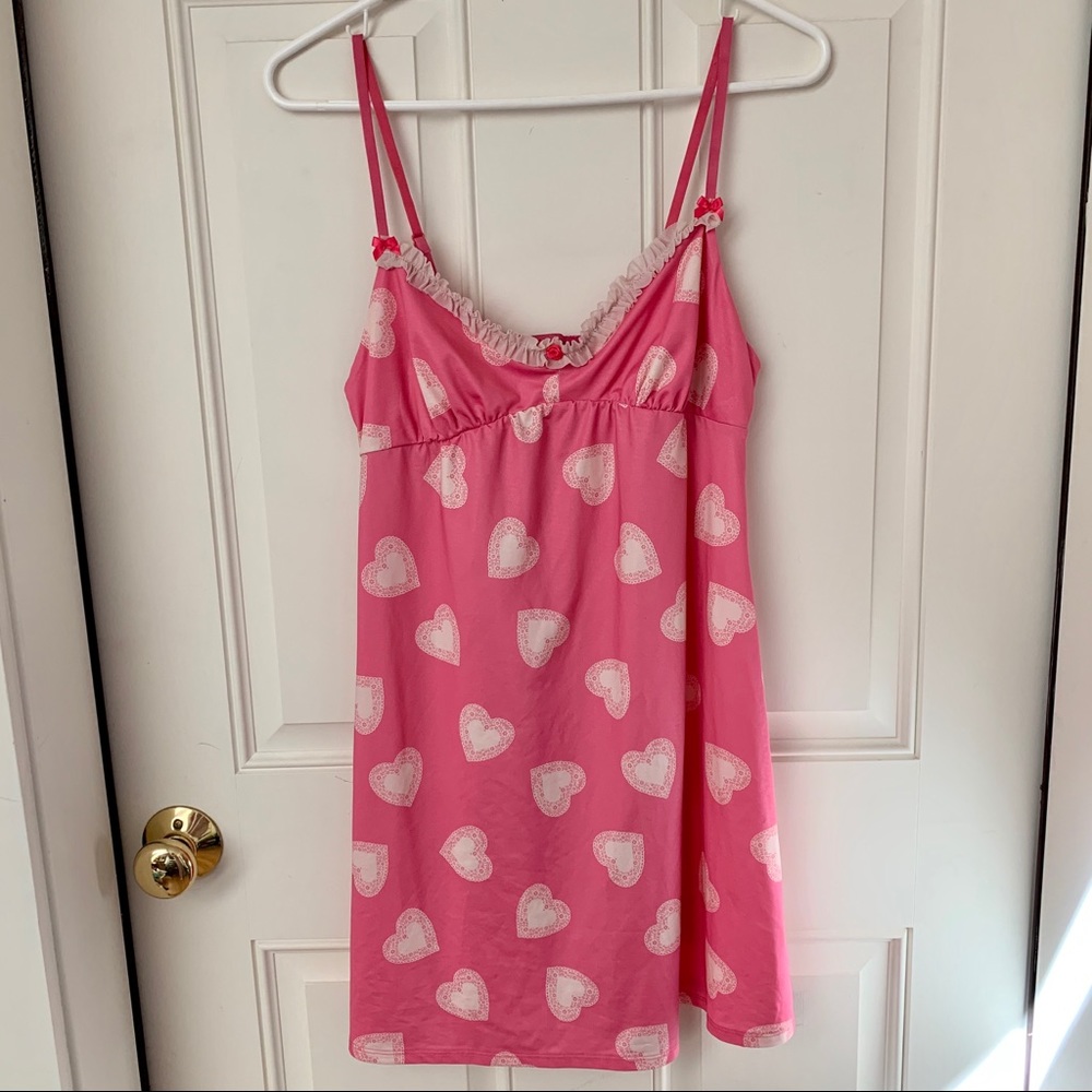 Betsey Johnson Intimates Pink Heart Slip Nightgown